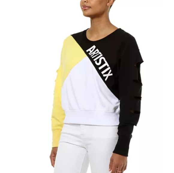 ARTISTIX COLORBLOCKED LOGO DETAILED CROP SWEATER - Picture 3 of 4